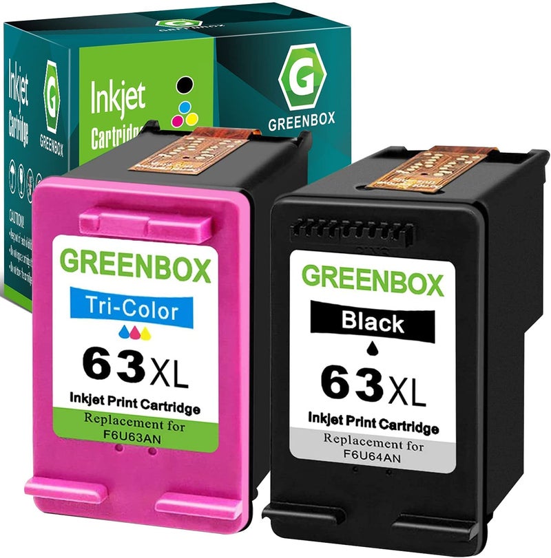 GREENBOX Remanufactured 63XL Ink Cartridge Replacement for HP OfficeJet 3830 5255 5258 Envy 4520 4512 4513 4516 DeskJet 1112 1110 3630, Black, Tri-color, 2-Pack - Image 1